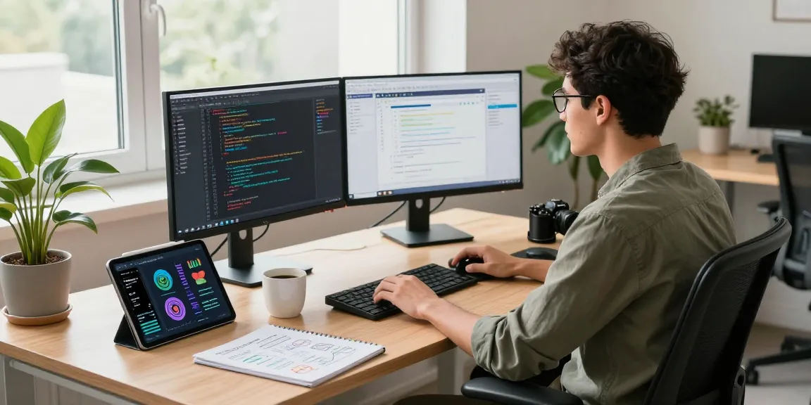 Innovative software development workspace with a programmer focused on coding in cika4d project.