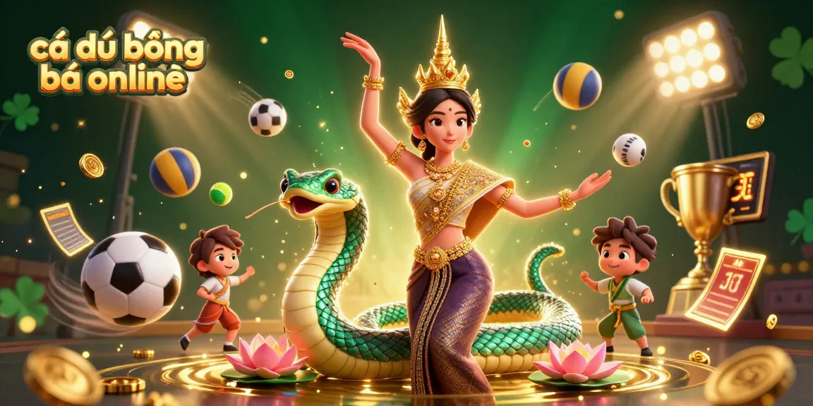 Cá độ bóng đá online elevated with dynamic sports balls, trophies, and betting slips in an engaging 3D scene.