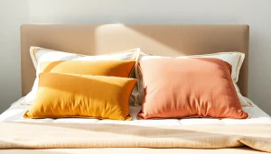 Cuscini letto di diverse forme e colori, arricchiscono l'atmosfera accogliente di un letto ben arredato.