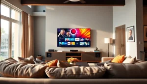 Enjoying iron tv with colorful streaming content in a cozy living room setting.