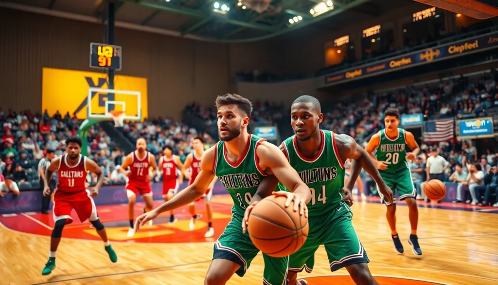 nba중계의 경기를 펼치는 프로 농구 선수들, 역동적인 묘사로 긴장감 전이