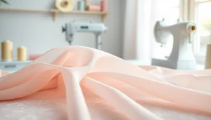 Mousseline stof met unieke patronen op een naai-tafel in een helder atelier.