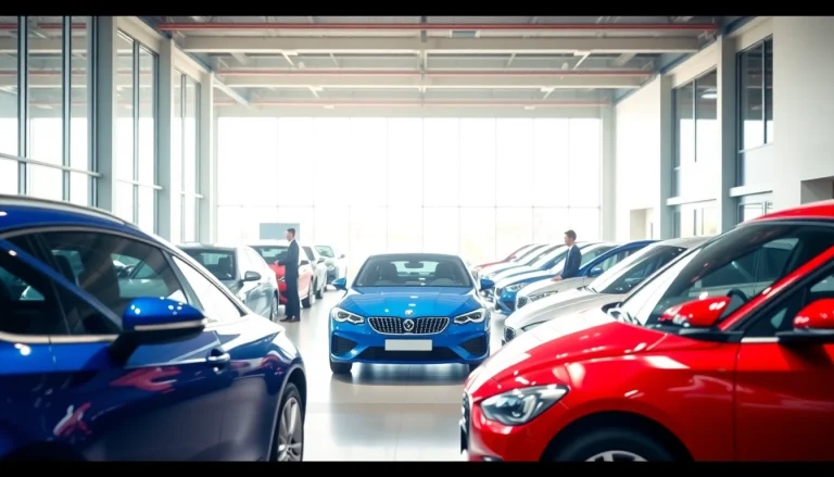 Buy a car with confidence in a modern dealership showcasing diverse vehicles.
