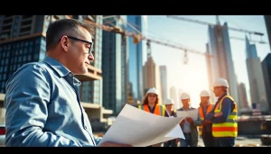 Manhattan Construction Manager leading a diverse team on a bustling construction site.