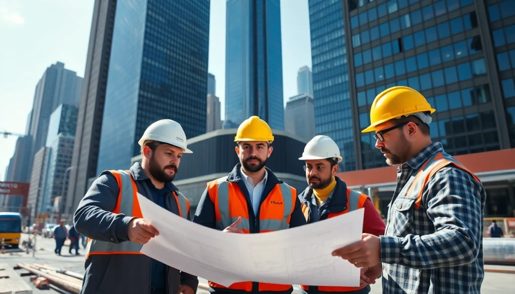 New York City Commercial General Contractor workers collaborating on a construction site.