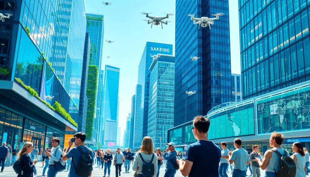 Engaging view of Technology showcasing urban innovation with advanced devices and eco-friendly architecture.