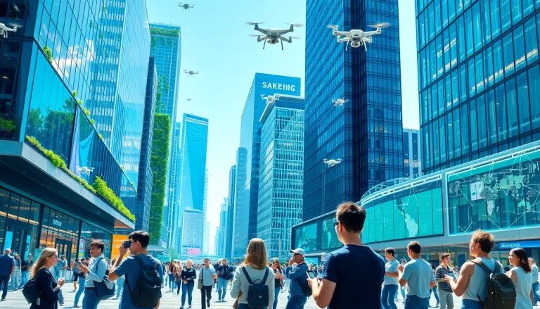 Engaging view of Technology showcasing urban innovation with advanced devices and eco-friendly architecture.