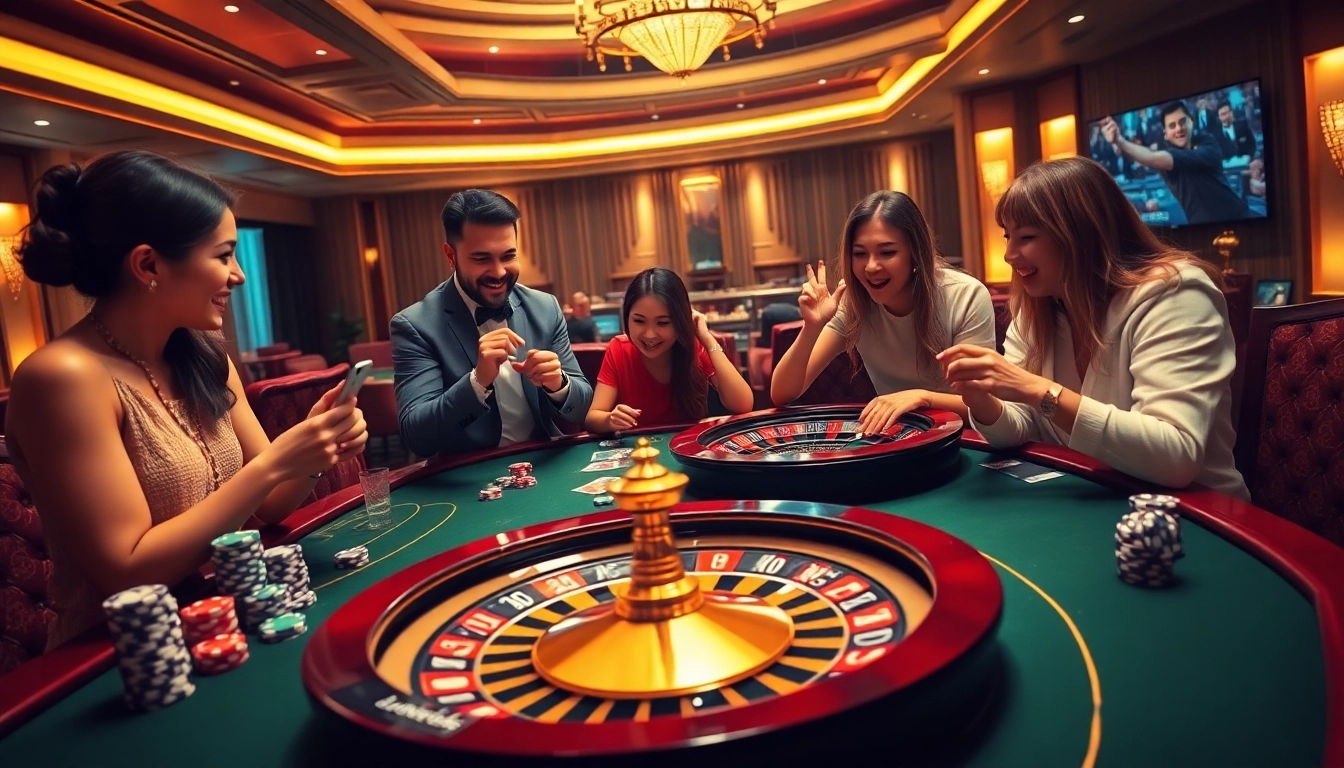 Players engaging in a thrilling game experience at lc88 casino with chips and cards.