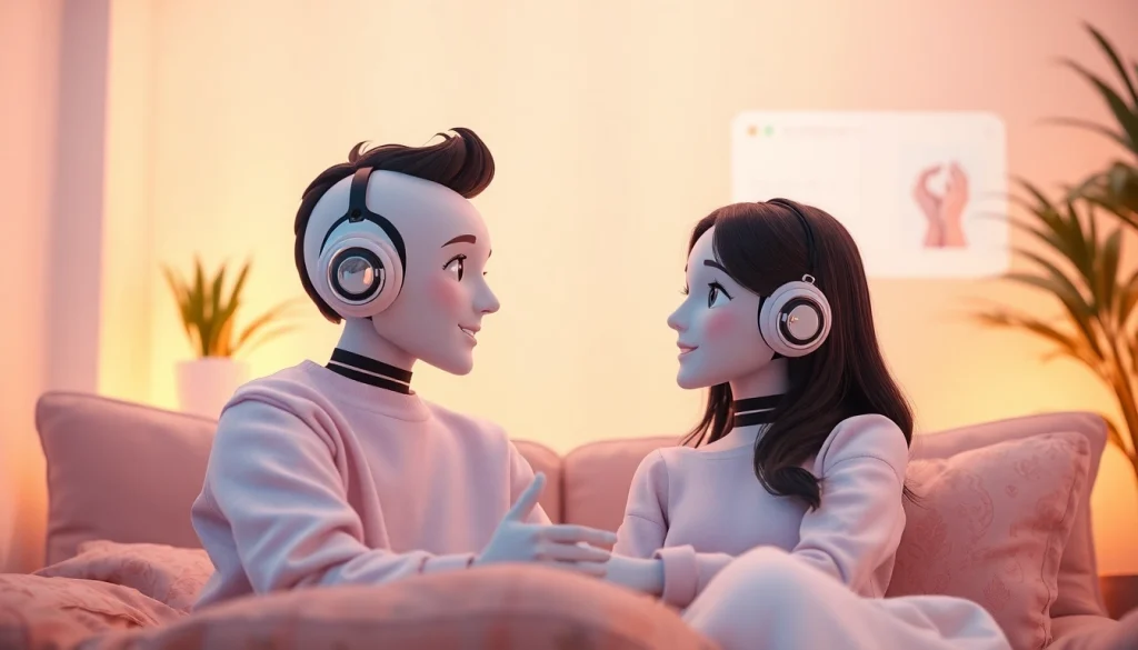Engaging conversation between AI characters in a cozy digital space exploring ai chat sex.