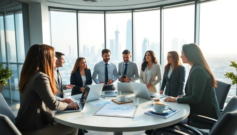 Engaging business consultants in Dubai collaborating in a modern office environment.