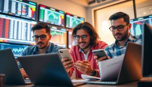 Active players analyzing online sportsbooks California on devices, surrounded by sports data visuals.