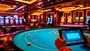 Experience the excitement of ev88 with vibrant casino tables featuring poker chips and roulette wheels.
