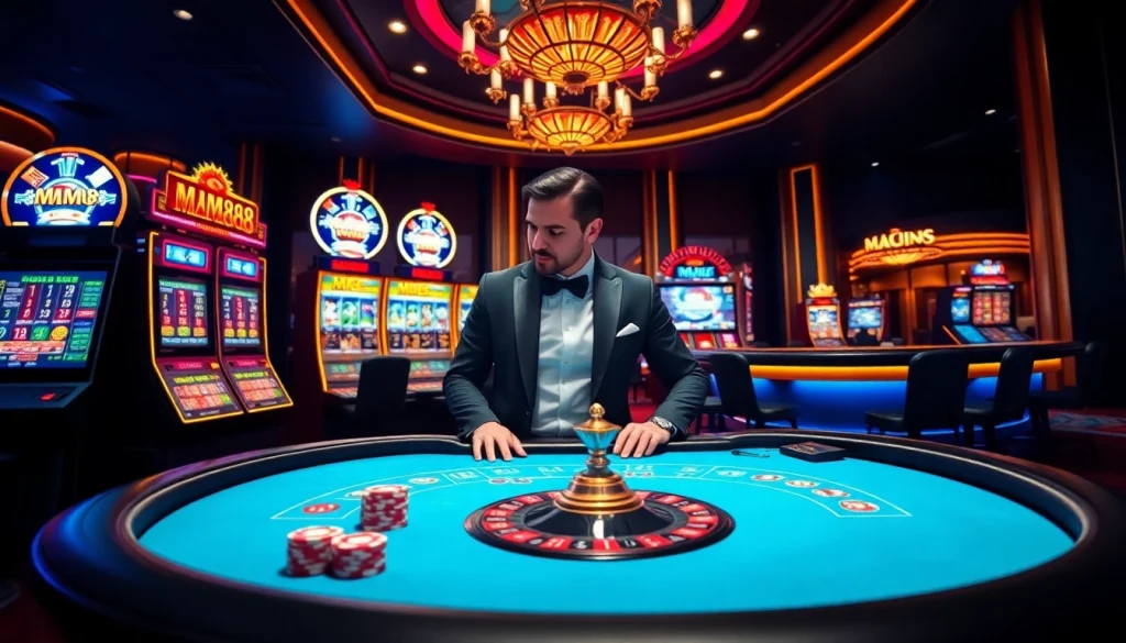 Experience the excitement of MM88 gaming with vibrant casino elements and professional dealers.