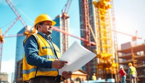 Manhattan Construction Manager overseeing a construction site showing vibrant activity and teamwork.