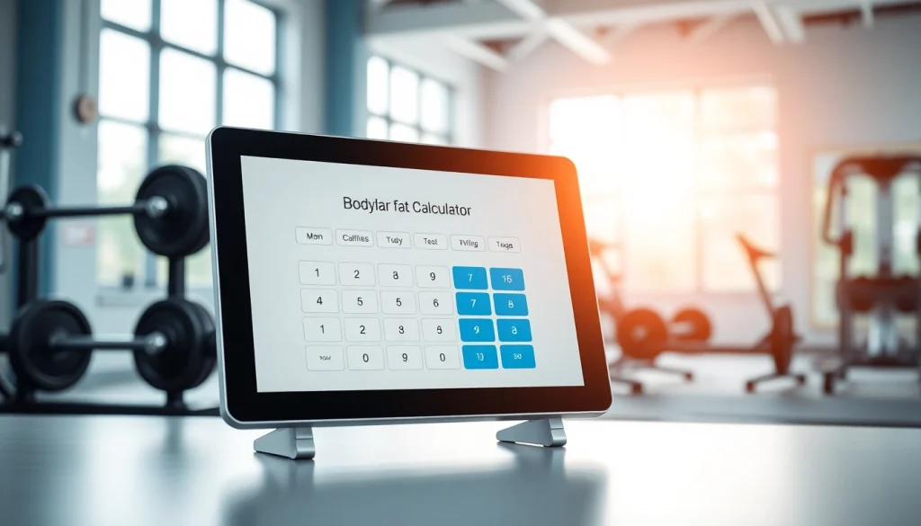 Calculate body fat percentage using an interactive calculator on a sleek fitness device.
