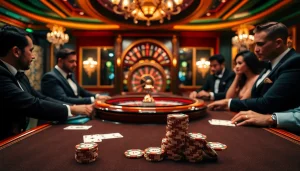 A thrilling poker game showcasing 7upbet's luxurious atmosphere with vibrant chips and cards.
