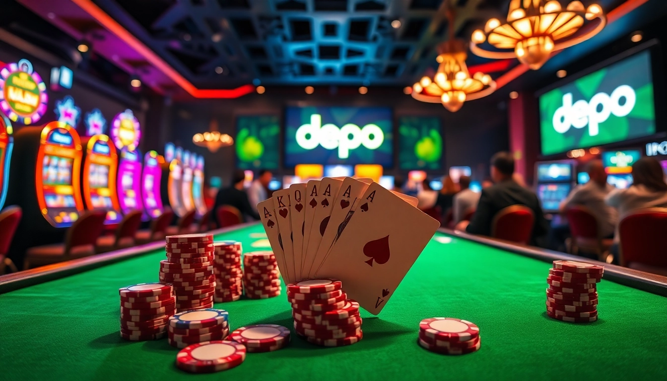 Experience thrilling gaming with depo 5k at a vibrant casino table filled with chips and cards.