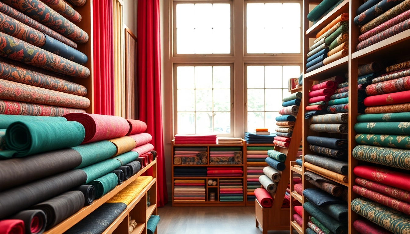 Punta di roma kopen: kleurrijke stoffen in een stijlvolle stofwinkel.